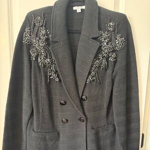 Chico’s Black Label Rhinestone Metallic Woven Open Jacket Blazer Women’s Size L